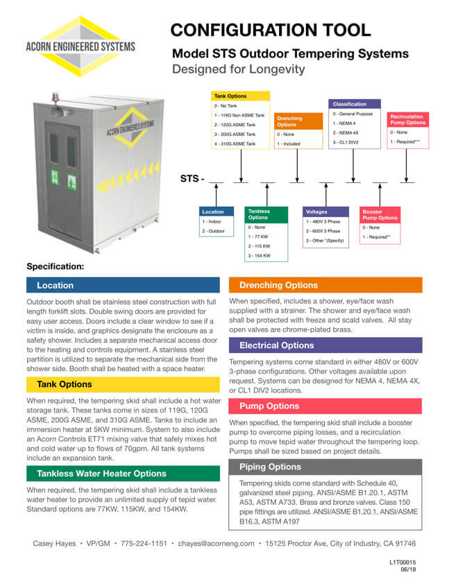 Acorn Engineered Systems Outdoor Tempering System Configurator